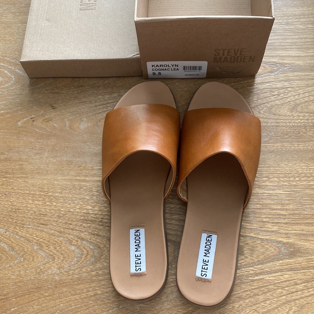 NWT IN BOX Steve Madden Cognac Brown Karolyn Slide